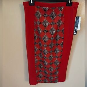 XOXO Red and Black Patterned Pencil Skirt